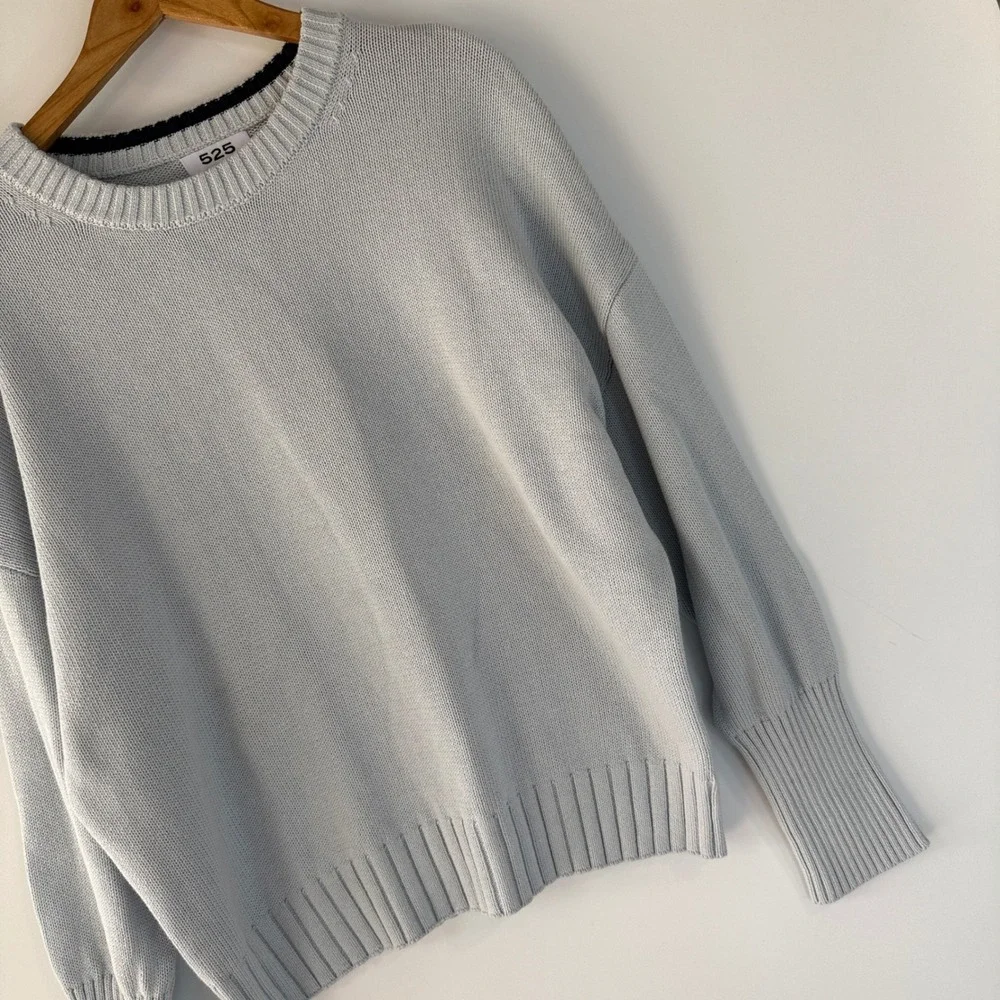 525 America Crewneck Sweater Womens L Light Blue Oversized Cotton Knit 12892